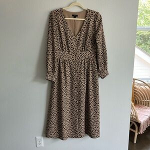 J Crew 3/4 sleeve leopard dress button front v-neck dress, size 10